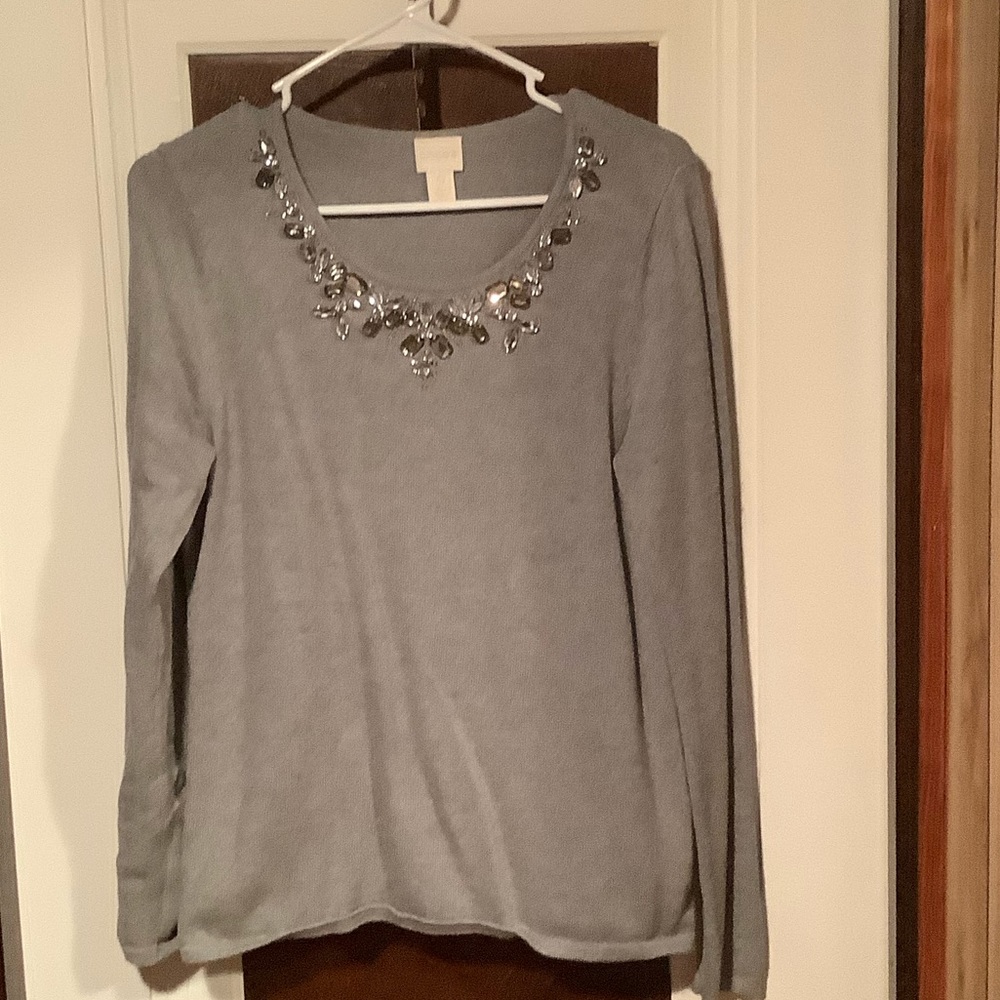 Sweater with rhinestone neckline